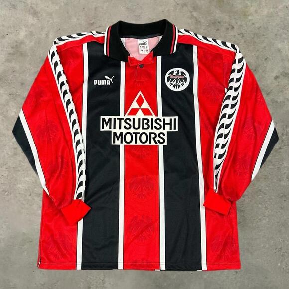Vintage 1997 Eintracht Frankfurt puma striped long sleeve soccer jersey kit Lrg